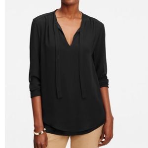 Ann Taylor Mixed Media Tie Neck Blouse Small
